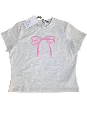 NWT Daisy Street Grey Heather Pink Coquette Puff Print Ribbon Bow T-Shirt XL